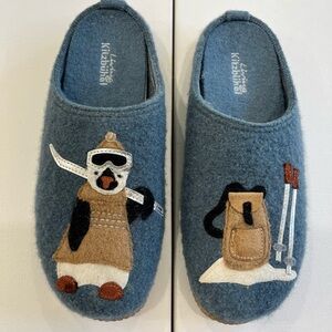 Living Kitzbuhel Womens Penguin Ski Wool Slippers Blue Size 39 (8-8.5)